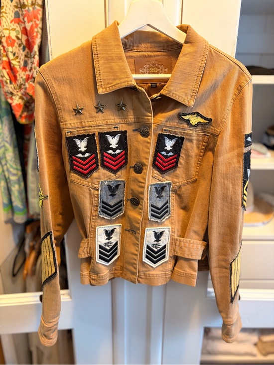 Double D Ranch Jackets & Blazers - Double D Ranch Tan Embroidered Patch Bomber Jacket